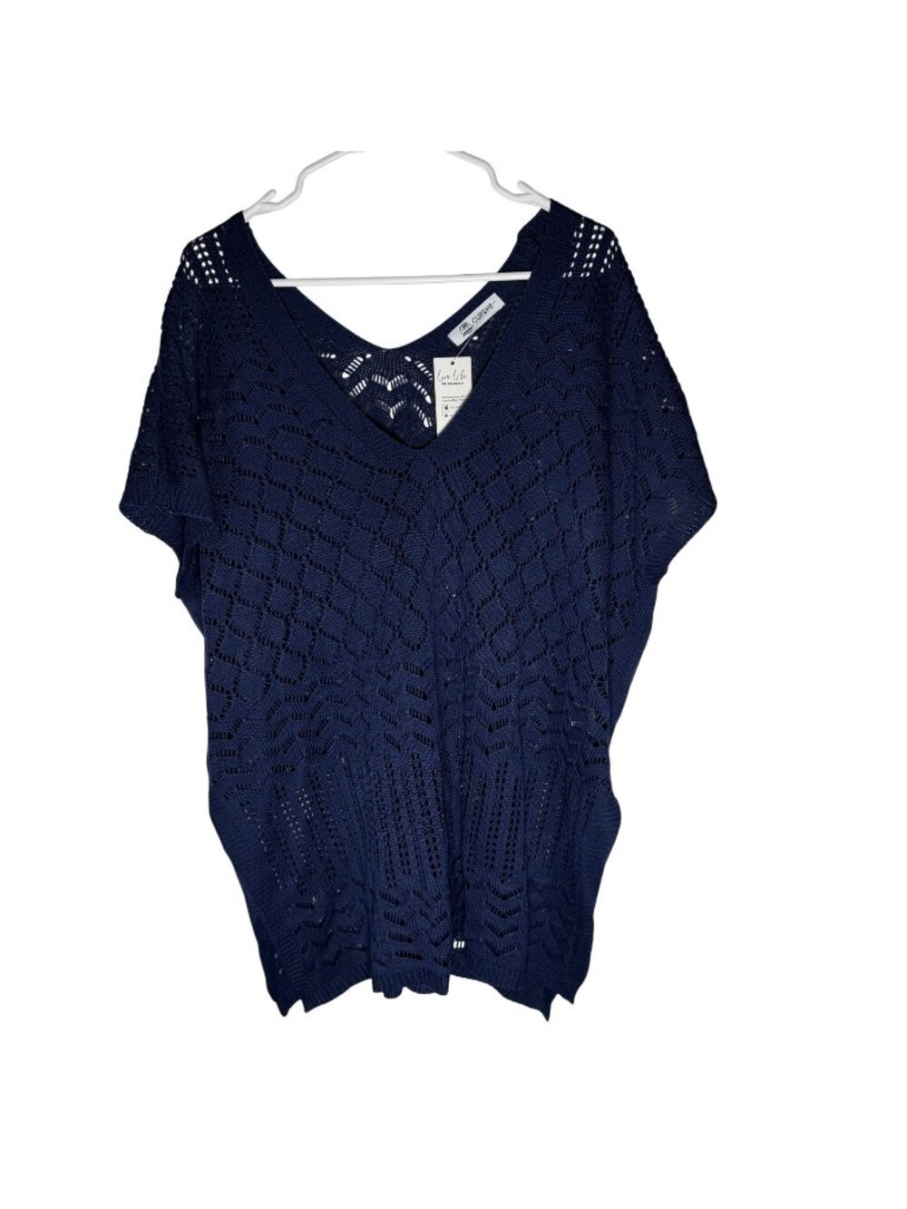 Cupshe Navy Blue Crochet Knit Swim Cover Up Size Medium NWT